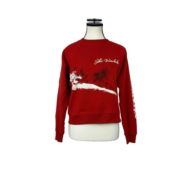 Faherty XS Red Graphic Ski Waikiki Sweatshirt Pullover Crewneck Cotton Blend - Picture 2 of 11